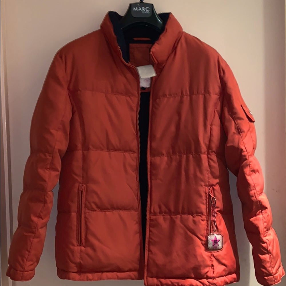 Orange puffy jacket